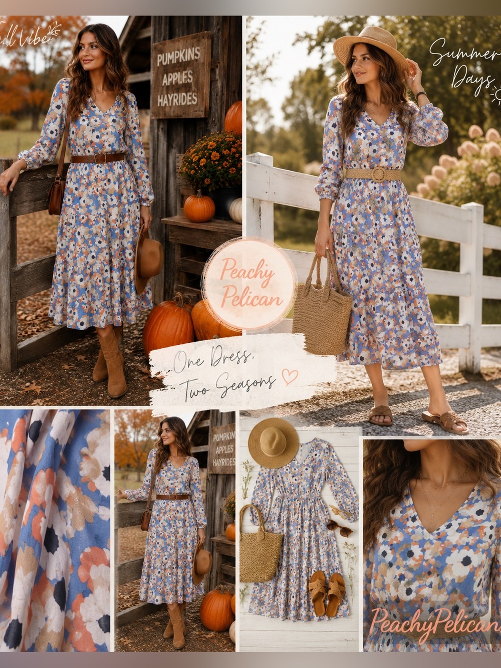 Joie Floral Fields Midi Dress XL Blue Boho Tiered Long Sleeve Cottagecore